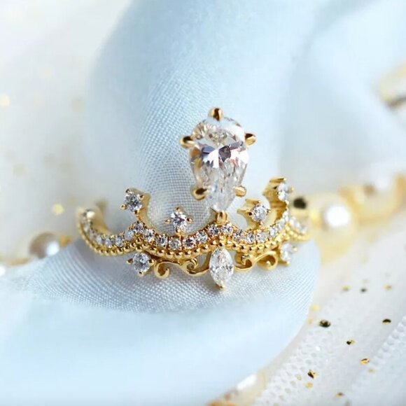 NEW 18k Gold Diamond Ring Tiara Crown Ring - Picture 4 of 5